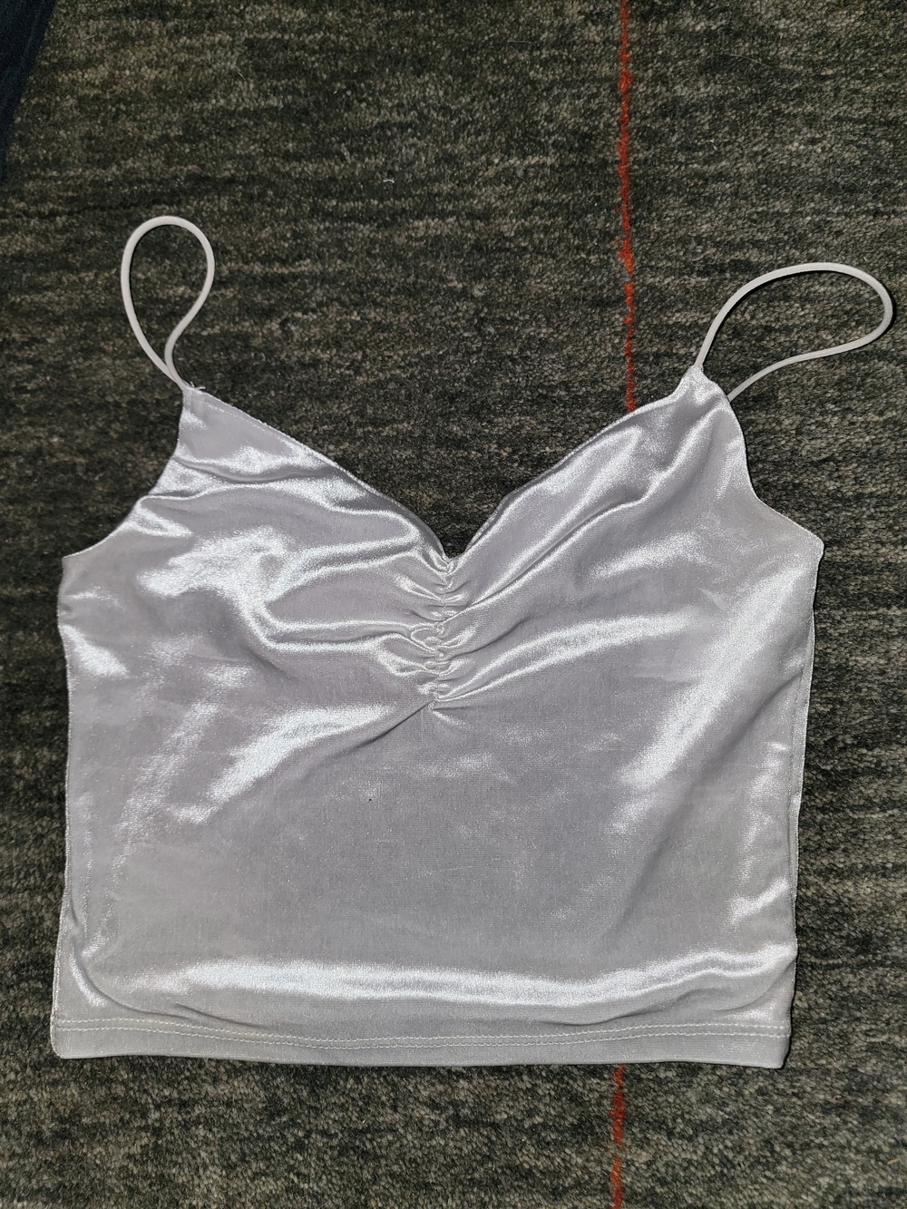 Garage Silver Satin Ruched V-Neck Cami | Size XS